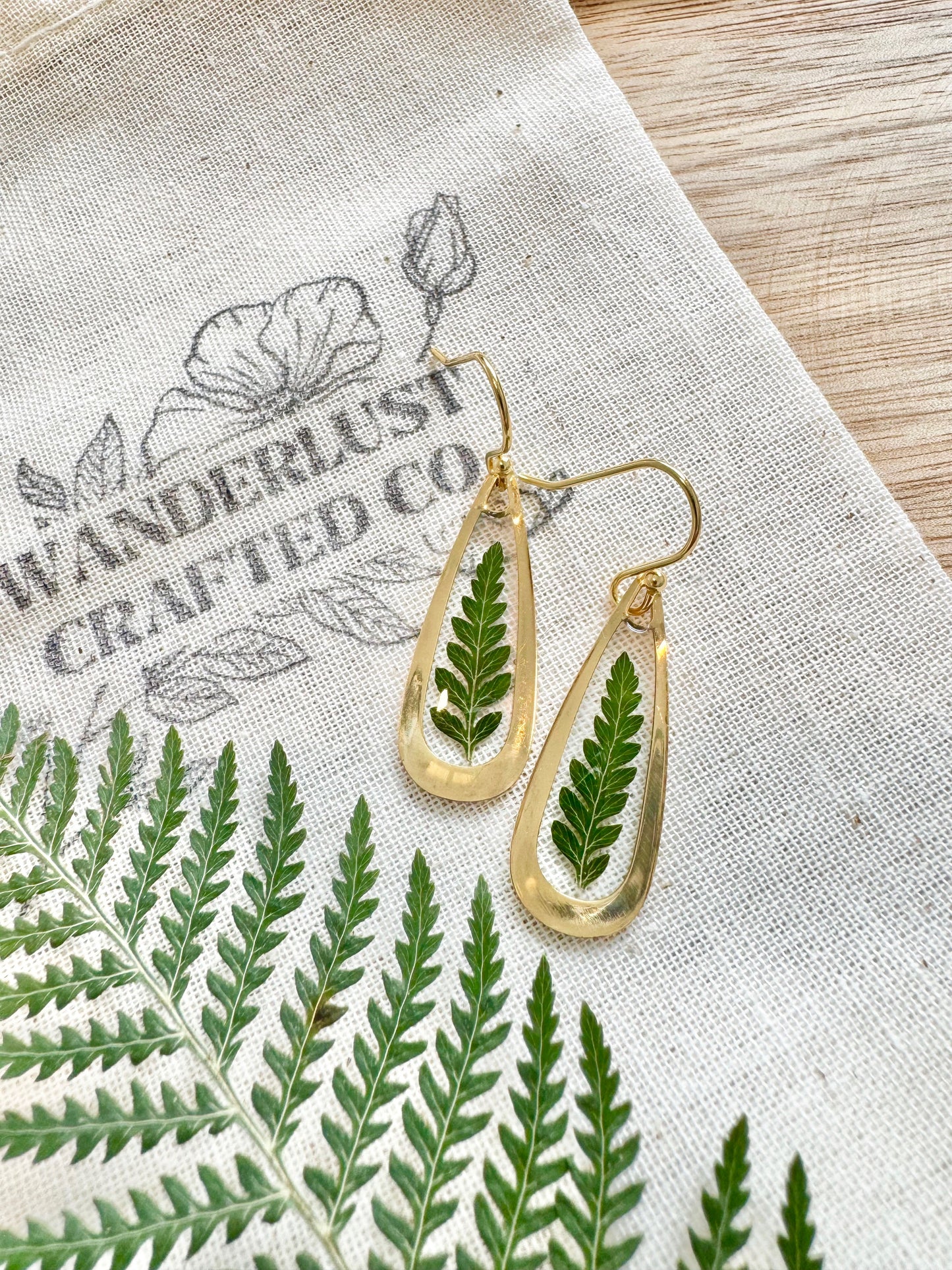 Tiny Fern Teardrop Earrings in Gold