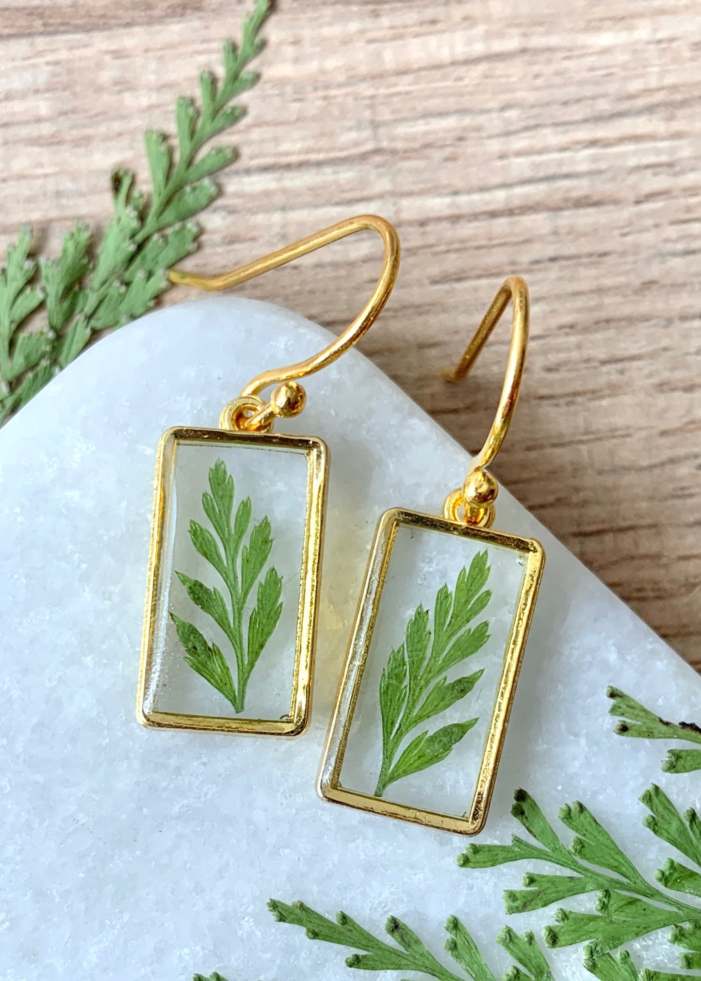 Mini Rectangle Dangles Gold & Fern